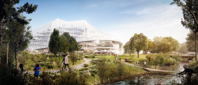 Google Mountain View, Google headquarters, Heatherwick Studio, BIG, green campus, green headquarters, transparent canopy, canopy, sustainable building, California, greenhouse