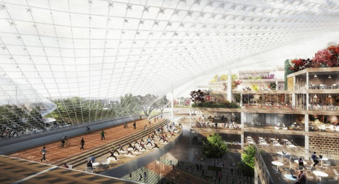 Google Mountain View, Google headquarters, Heatherwick Studio, BIG, green campus, green headquarters, transparent canopy, canopy, sustainable building, California, greenhouse