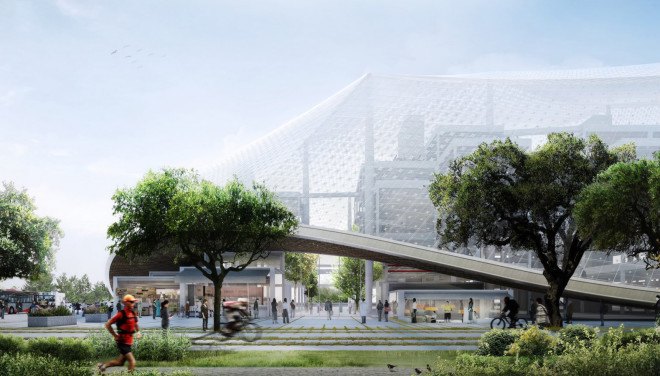 Google Mountain View, Google headquarters, Heatherwick Studio, BIG, green campus, green headquarters, transparent canopy, canopy, sustainable building, California, greenhouse