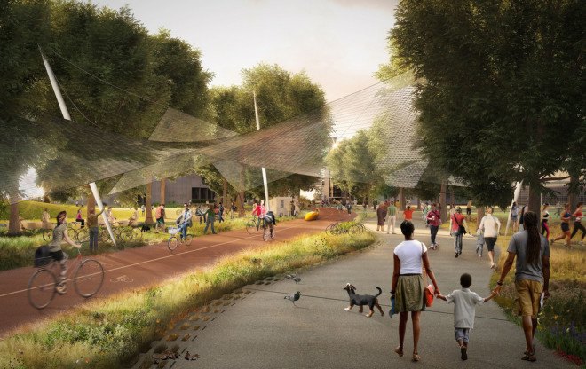 Google Mountain View, Google headquarters, Heatherwick Studio, BIG, green campus, green headquarters, transparent canopy, canopy, sustainable building, California, greenhouse