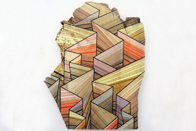 Jason Middlebrook, abstract paintings, wood planks, human-nature relationship, colorful artworks on wood,