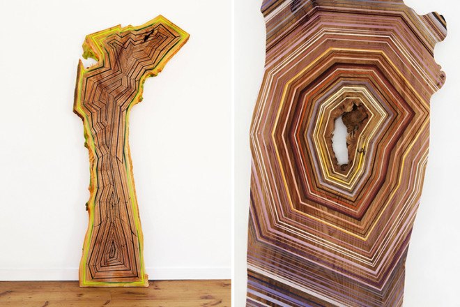 Jason Middlebrook, abstract paintings, wood planks, human-nature relationship, colorful artworks on wood,