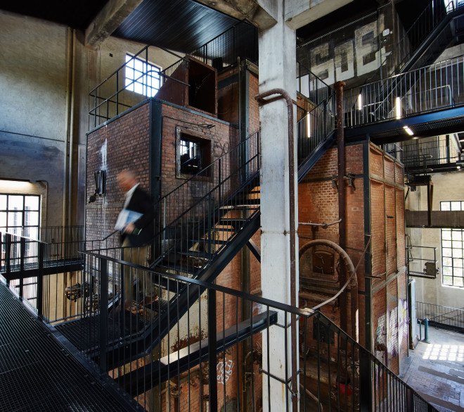 schmidt hammer lassen, denmark, vejle, design driven innovation centre, boiler central, spinning mills, renovation, refurbished historic building, renovated brick building, old boiler buildings, 1940s architecture