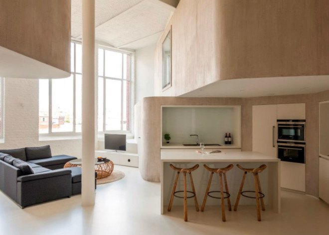 graux and baeyen, belgium designers, warehouse loft space, curved interiors