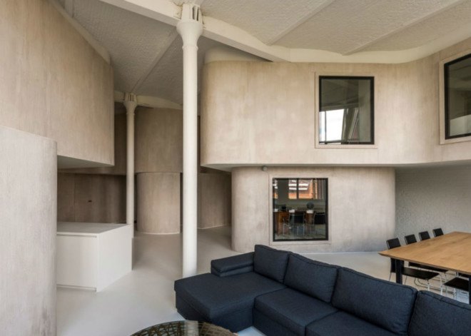 graux and baeyen, belgium designers, warehouse loft space, curved interiors