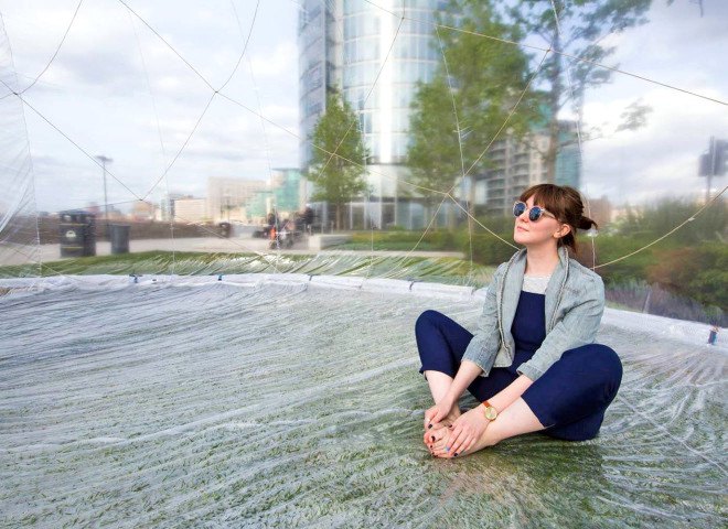 Loop.pH, River Thames, Nine Elms, Nine Elms Horticultural Spa & Apothecary Experience, Horticultural Spa & Apothecary Experience, greenhouse, London, Riverside Gardens, Buckminster Fuller, fog, mist, experimental public space, urban intervention, birch, plywood, PVC membrane, London Festival of Architecture, Chelsea Fringe