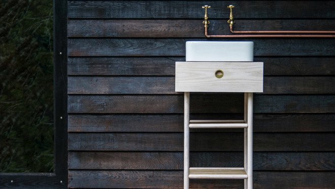 composting toilet, Out of the Valley cabin, Shou Sugi Ban, charred timber, corrugated roof, National Trust woodland, River Teign, handcrafted furniture, solar panels, solar powered cabin, off grid cabin, Rupert McKelvie
