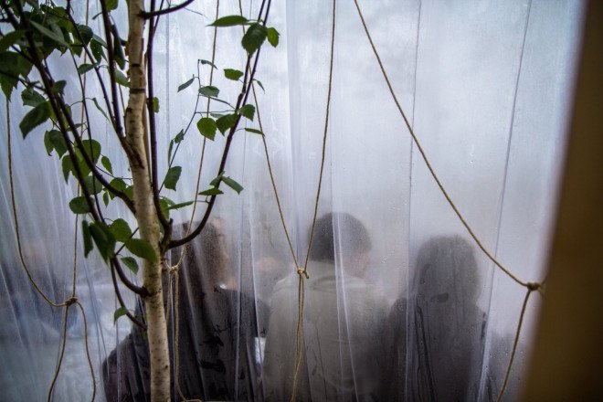 Loop.pH, River Thames, Nine Elms, Nine Elms Horticultural Spa & Apothecary Experience, Horticultural Spa & Apothecary Experience, greenhouse, London, Riverside Gardens, Buckminster Fuller, fog, mist, experimental public space, urban intervention, birch, plywood, PVC membrane, London Festival of Architecture, Chelsea Fringe