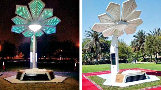 Solar Smart Palms, Al Mamzar beach, solar power, dubai, sustainable design, dubai solar power, solar power installations, solar trees beach, 103 Smart Palms on dubai beach, solar power design, Jumeirah beach smart palms, green design, renewable energy,