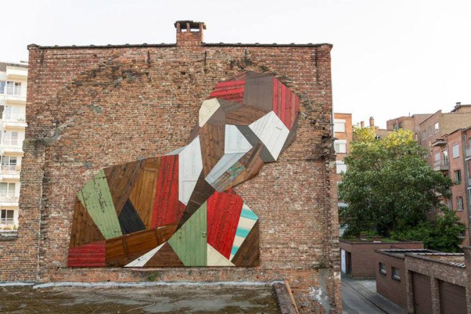 Stefaan De Croock, reclaimed wood, reclaimed materials, salvaged materials, reused materials, wooden art, art installation, murals, Belgian artist, green design, green art