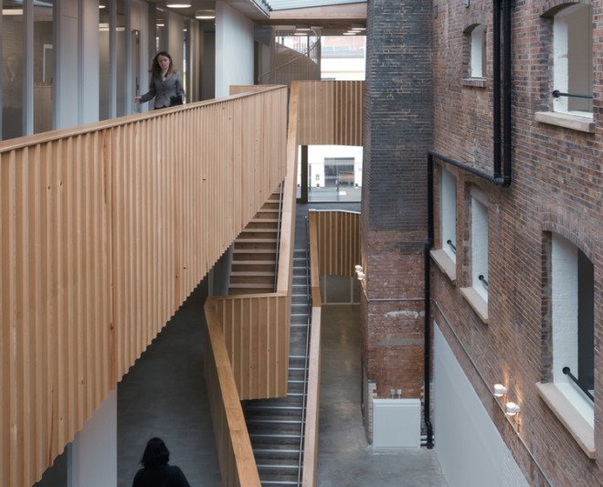central atrium, natural light, RIBA, Architecture 00, The Foundry, The Foundry by Architecture 00, BREEAM, BREEAM Excellent, RIBA London Regional Award, Vauxhall, factory building, energy efficiency, social justice center, sustainable building, 2015 RIBA London Building of the Year, adaptive reuse, repurposed building
