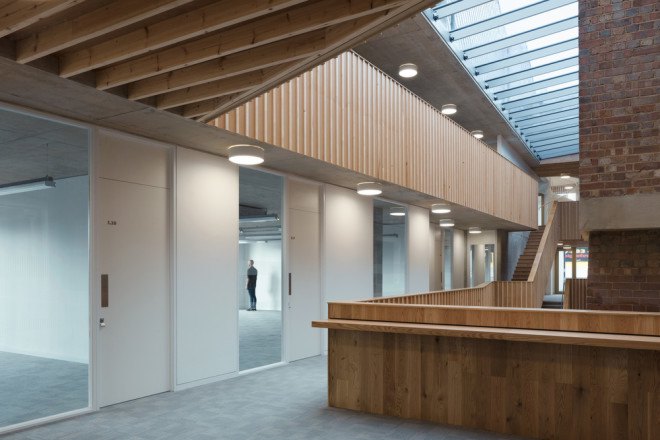 central atrium, natural light, RIBA, Architecture 00, The Foundry, The Foundry by Architecture 00, BREEAM, BREEAM Excellent, RIBA London Regional Award, Vauxhall, factory building, energy efficiency, social justice center, sustainable building, 2015 RIBA London Building of the Year, adaptive reuse, repurposed building