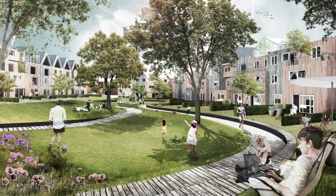 DELVA Landscape Architects, brick architecture, shared garden, green spaces, public garden, storm water collection, public spaces, city park, green architecture, Dutch architecture