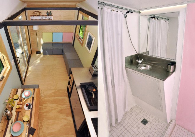 Toybox tiny home, tiny house, tiny home, toybox home, modern tiny home, LED, transforming furniture, spacesaving design, blown in blanket insulation, radiant floor heating,