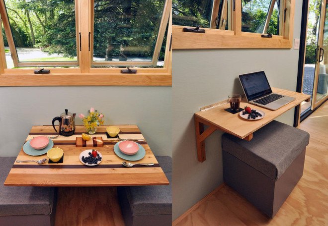 Toybox tiny home, tiny house, tiny home, toybox home, modern tiny home, LED, transforming furniture, spacesaving design, blown in blanket insulation, radiant floor heating,