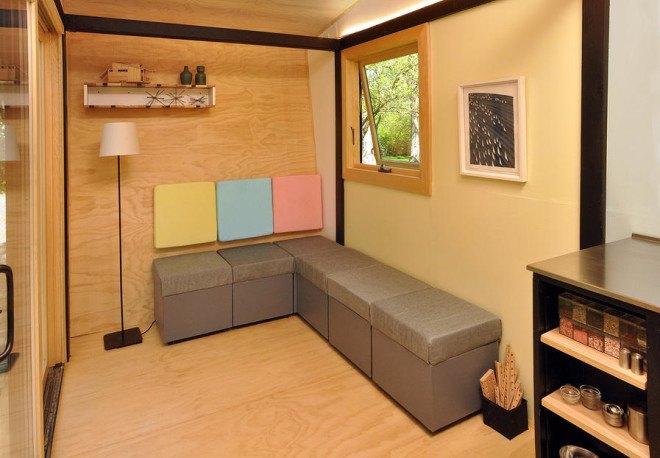 Toybox tiny home, tiny house, tiny home, toybox home, modern tiny home, LED, transforming furniture, spacesaving design, blown in blanket insulation, radiant floor heating,