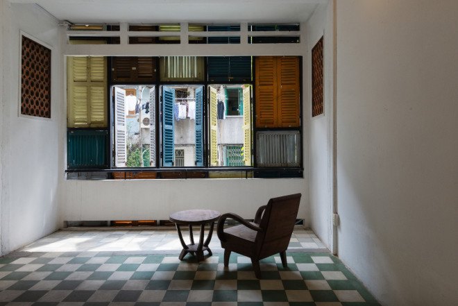 block architects, vegan house, vietnam architecture, shutter house, colorful shutters, quang tran photography, tube houses, jalousie windows, daylighting