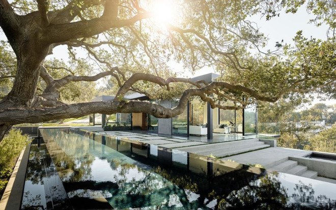 Oak Pass House, Walker Workshop, Southern California, California, hillside house, daylit home, glass facade, underground house, courtyard, concrete house, green architecture, luxurious villa