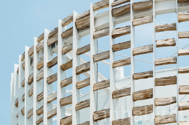 Uruguay, Uruguay Pavilion, 2015 Milan Expo, expo pavilion, exterior shading, bioclimatic facade, eco facadeX log facade, wood facade, temporary, temporary pavilion, Wood, wooden architecture, Milan, brise soleil