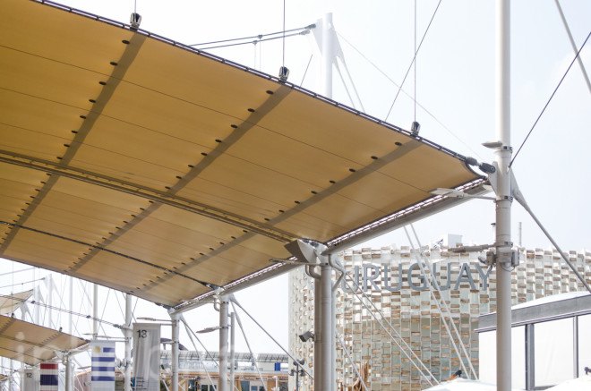 Uruguay, Uruguay Pavilion, 2015 Milan Expo, expo pavilion, exterior shading, bioclimatic facade, eco facadeX log facade, wood facade, temporary, temporary pavilion, Wood, wooden architecture, Milan, brise soleil