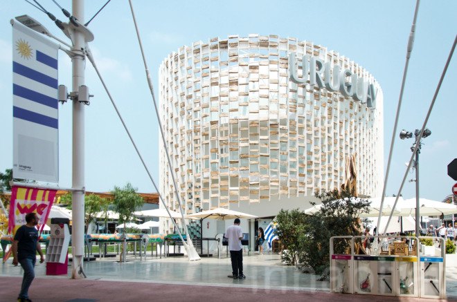 Uruguay, Uruguay Pavilion, 2015 Milan Expo, expo pavilion, exterior shading, bioclimatic facade, eco facadeX log facade, wood facade, temporary, temporary pavilion, Wood, wooden architecture, Milan, brise soleil