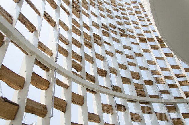 Uruguay, Uruguay Pavilion, 2015 Milan Expo, expo pavilion, exterior shading, bioclimatic facade, eco facadeX log facade, wood facade, temporary, temporary pavilion, Wood, wooden architecture, Milan, brise soleil