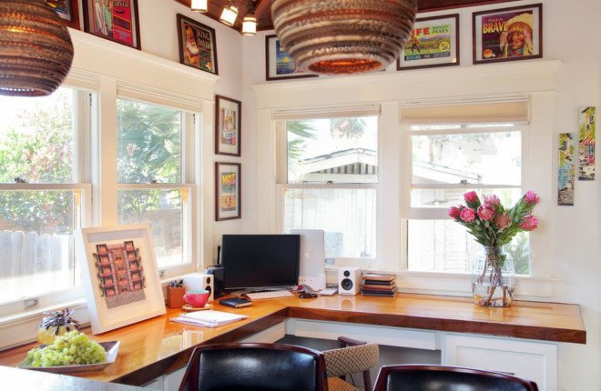 los angeles bungalow, sarah barnard, sarah barnard design, sustainable design home, flipping a bungalow home, flipping homes, 1918 bungalow home, environmentally friendly design, sun tubes, recycled beer bottle countertops, bowling alley desk