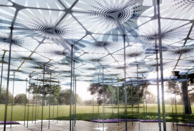 Amanda Levete, temporary pavilion, MPavilion, Melbourne, LED lights, green lighting, temporary structures, green architecture, llightweight materials, carbon fiber, composite materials