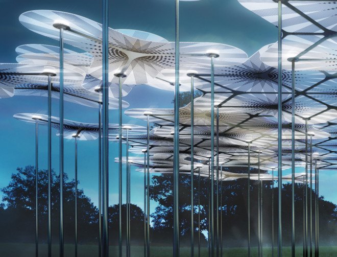 Amanda Levete, temporary pavilion, MPavilion, Melbourne, LED lights, green lighting, temporary structures, green architecture, llightweight materials, carbon fiber, composite materials
