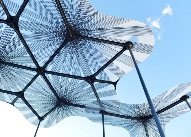 Amanda Levete, temporary pavilion, MPavilion, Melbourne, LED lights, green lighting, temporary structures, green architecture, llightweight materials, carbon fiber, composite materials