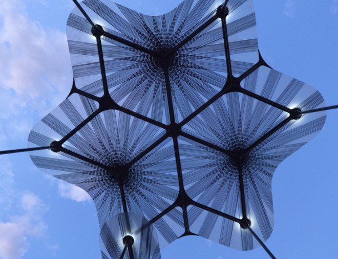 Amanda Levete, temporary pavilion, MPavilion, Melbourne, LED lights, green lighting, temporary structures, green architecture, llightweight materials, carbon fiber, composite materials