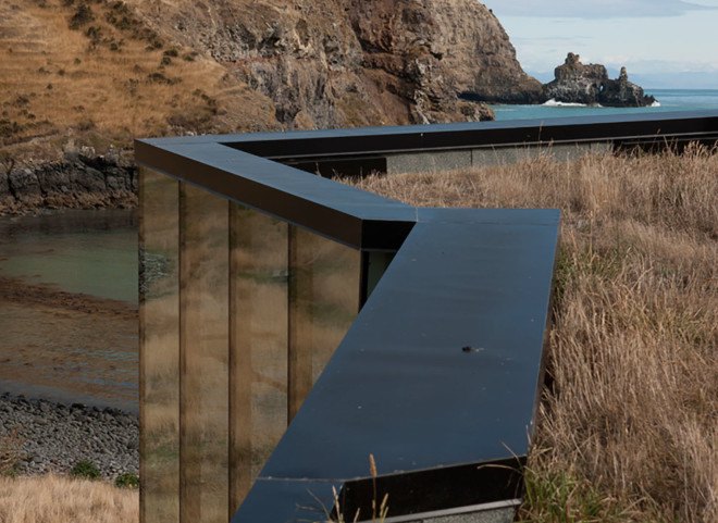Annandale Seascape Cottage, Pattersons, New Zealand, green retreat, green cottage, rainwater harvesting, reforestation, earthquake-resistant home, glass facade, seaside home