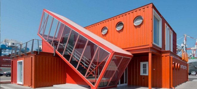 Tel Aviv, Potash Architects, modern office, office spaces, shipping containers, reused materials, prefab offices, prefab architecture, green architecture sustainable building, modular building