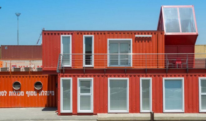 Tel Aviv, Potash Architects, modern office, office spaces, shipping containers, reused materials, prefab offices, prefab architecture, green architecture sustainable building, modular building