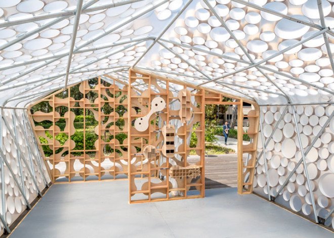 BI(h)OME, low-impact home, small housing, tiny homes, recyclable materials, LED lighting, ETFE, pop-up housing, solar power, solar panels, energy-efficient lighting, CityLAB, UCLA