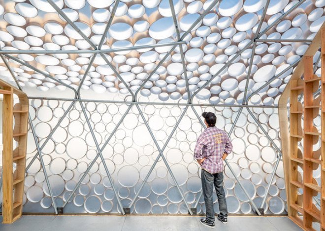 BI(h)OME, low-impact home, small housing, tiny homes, recyclable materials, LED lighting, ETFE, pop-up housing, solar power, solar panels, energy-efficient lighting, CityLAB, UCLA
