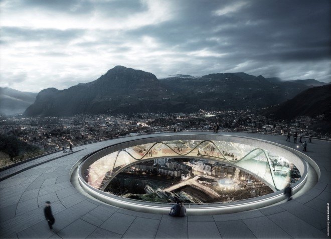Bolzano Mustergasse, Bolzano, Virgolo Mountain, Virgl mountain, Virgolo/Virgl, Snohetta, Snøhetta, cable car, cable car system, cable car architecture, River Eisack,