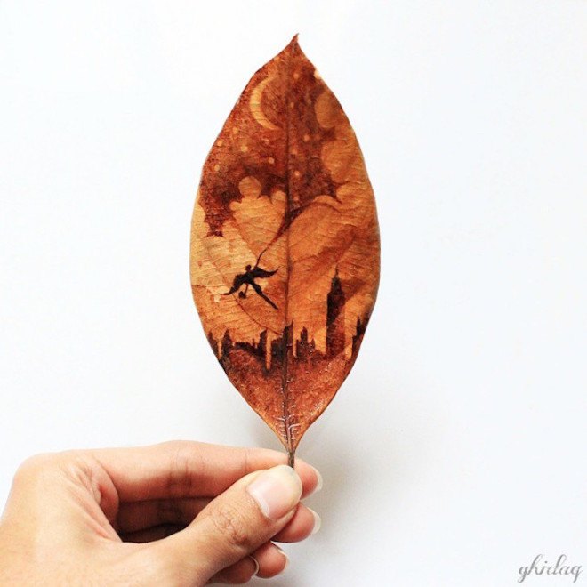 Ghidaq, Ghidaq al-Nizar, coffeetopia, coffee art, coffee grind art, coffee stains on leaves, leaf art, zerowastecoffee, coffee paints, coffee painting