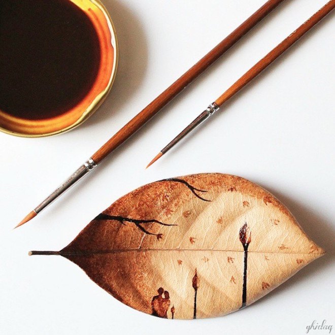 Ghidaq, Ghidaq al-Nizar, coffeetopia, coffee art, coffee grind art, coffee stains on leaves, leaf art, zerowastecoffee, coffee paints, coffee painting