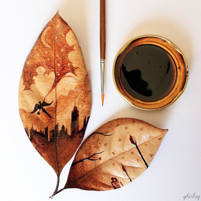 Ghidaq, Ghidaq al-Nizar, coffeetopia, coffee art, coffee grind art, coffee stains on leaves, leaf art, zerowastecoffee, coffee paints, coffee painting