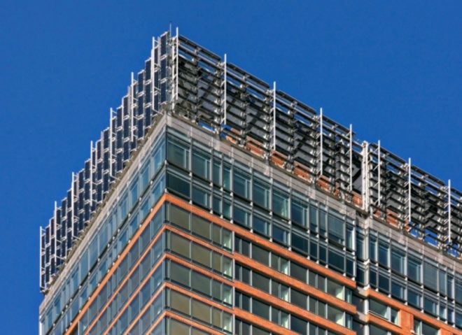 Ennead Architects Riverhouse, Battery Park, sustainable design, green design, green condos, sustainable condos, energy efficiency, LEED Gold certified condos nyc, leed gold nyc, double skin facade system, responsive design, double glass wall installation, double glass insulation, green roof, recycling technologies