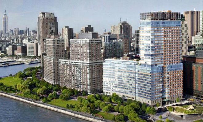 Ennead Architects Riverhouse, Battery Park, sustainable design, green design, green condos, sustainable condos, energy efficiency, LEED Gold certified condos nyc, leed gold nyc, double skin facade system, responsive design, double glass wall installation, double glass insulation, green roof, recycling technologies
