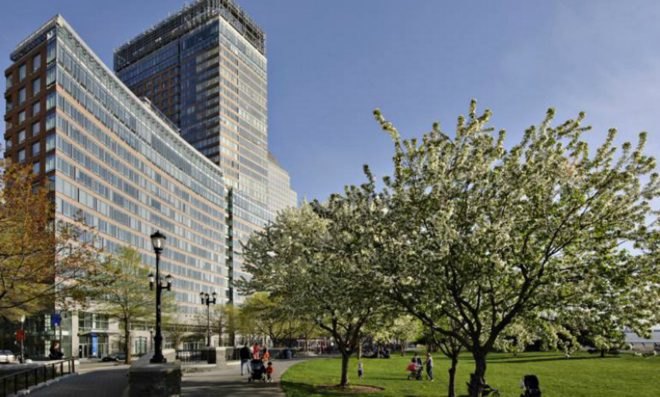 Ennead Architects Riverhouse, Battery Park, sustainable design, green design, green condos, sustainable condos, energy efficiency, LEED Gold certified condos nyc, leed gold nyc, double skin facade system, responsive design, double glass wall installation, double glass insulation, green roof, recycling technologies