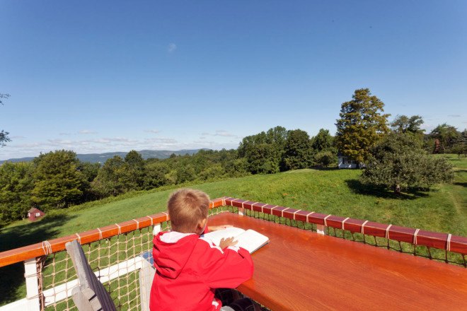 modern treehouse, sharon davis, elizabeth felicella, garrison new york treehouse, modern outdoor playhouse, treehouse with slides, treehouse with fire pole, treehouse with climbing net, treehouse playhouse, luxury treehouse