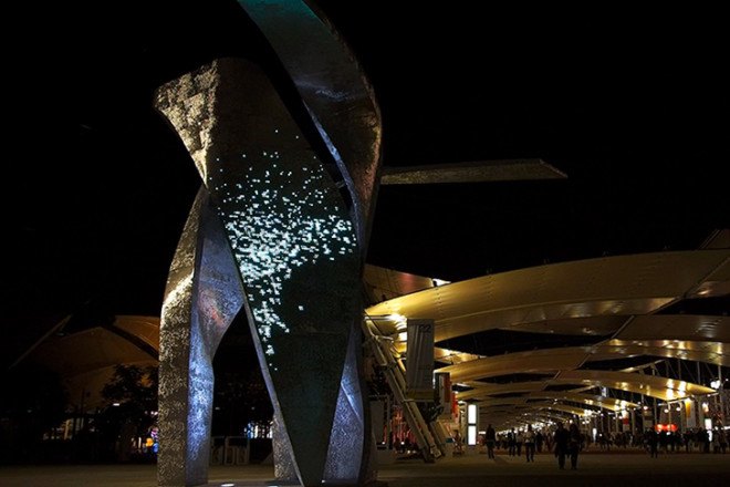 LED sculptures, LED installation, green lighting, interactive art installation, EXPO 2015, Studio Libeskind, Immersive, interactive design, green design, steel, Milan Expo