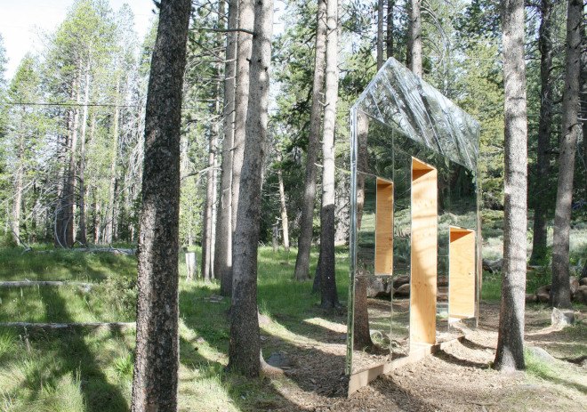 stpmj, Invisible Barn, architectural folly, mirror facade, facade design, green architecture, invisible architecture, invisible building, built-in furniture, wooden structure, bird-friendly facade, New York, art installation, green design