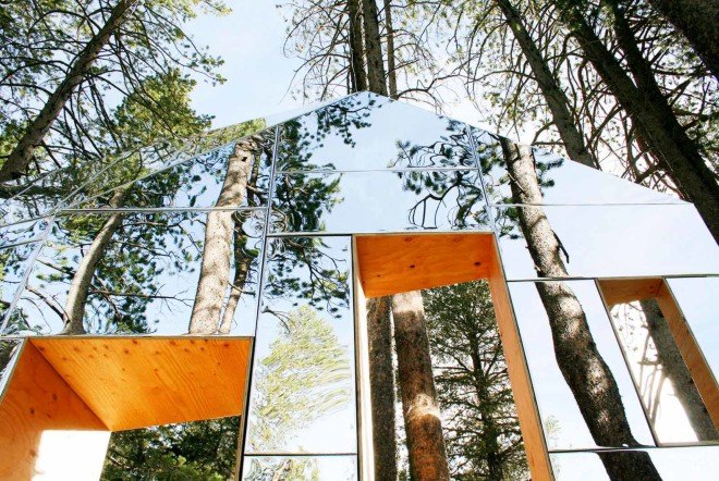 stpmj, Invisible Barn, architectural folly, mirror facade, facade design, green architecture, invisible architecture, invisible building, built-in furniture, wooden structure, bird-friendly facade, New York, art installation, green design