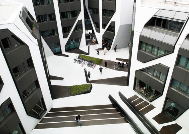J Mayer Architects, Jena Germany, German sustainable architecture, mixed use development, residential architecture, European residential architecture, LED lighting in landscaping