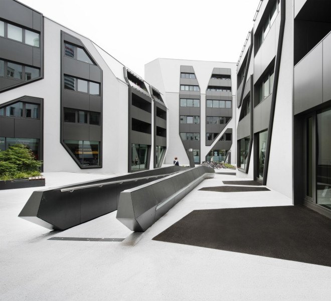 J Mayer Architects, Jena Germany, German sustainable architecture, mixed use development, residential architecture, European residential architecture, LED lighting in landscaping