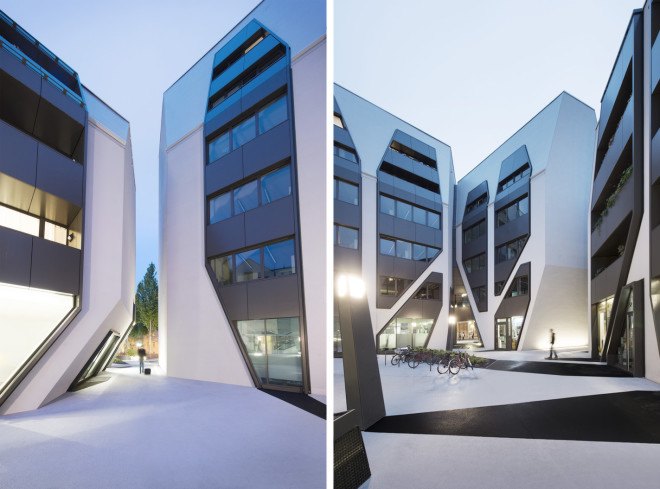 J Mayer Architects, Jena Germany, German sustainable architecture, mixed use development, residential architecture, European residential architecture, LED lighting in landscaping
